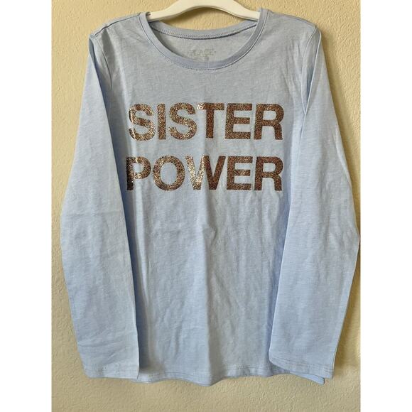 The Children's Place Other - Blue Pewter Glitter Sparkle Sister Power Long Sleeve Top Size M 7/8